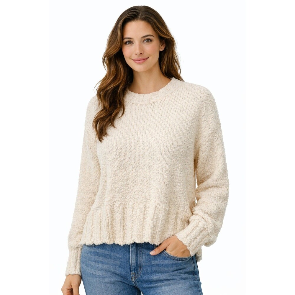 J.Crew Womens M Mock Neck Ivory Chenlle Knit Sweater Cozy Pullover - Picture 1 of 15